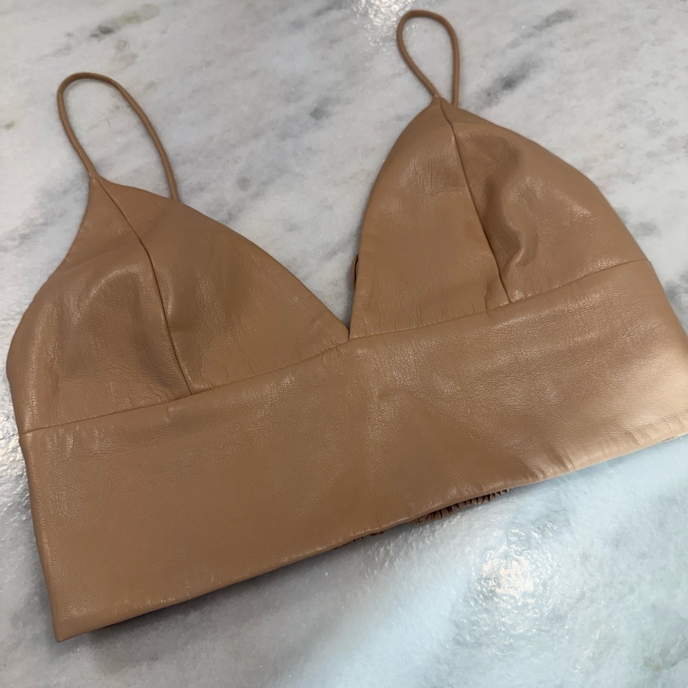 Alice + Olivia Nude Faux Leather Top Bralette Crop